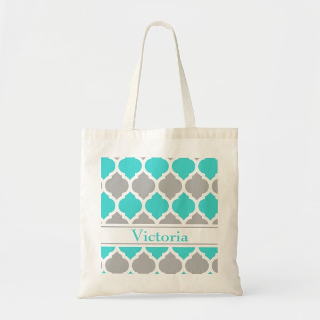 Bolsa Tote Teal e Cinza marroquinos Trellis (Frente)