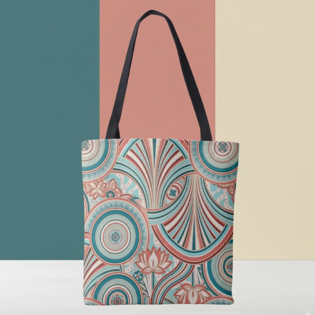 Bolsa Tote Teal e Coral Nouveau Fluxo (Criador carregado)
