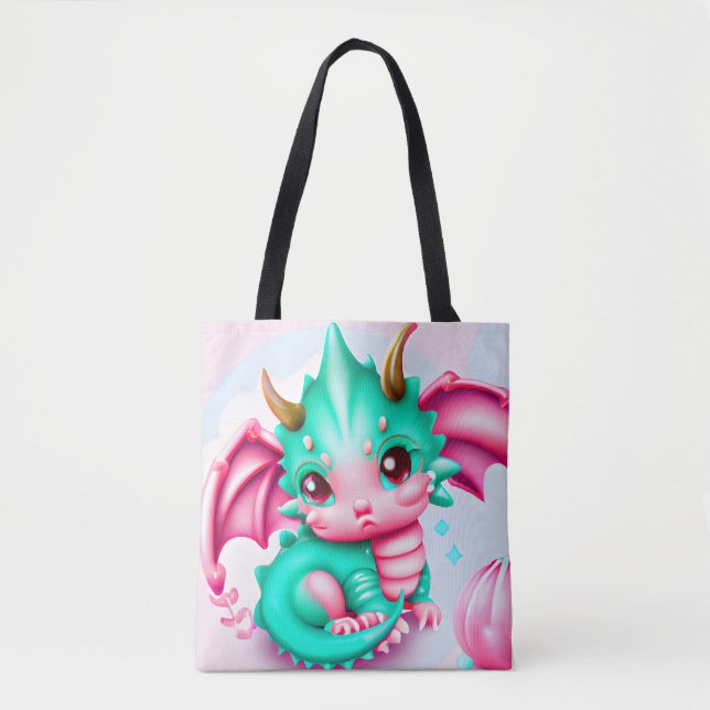 Bolsa Tote Teal e Dragão Bebê Rosa-Rosa-Cons (Frente)