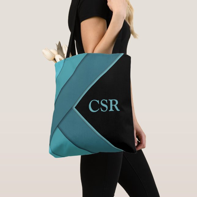 Bolsa Tote Teal e preto personalizados (Close Up)