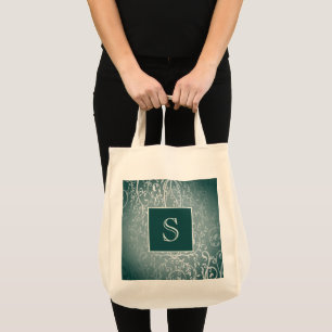 Bolsa Tote Teal Elegant Flourish Monograma Tote Bag