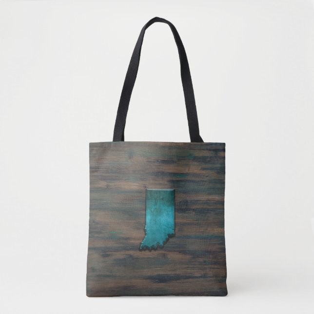 Bolsa Tote Teal em Forma de Estado de Indiana (Frente)