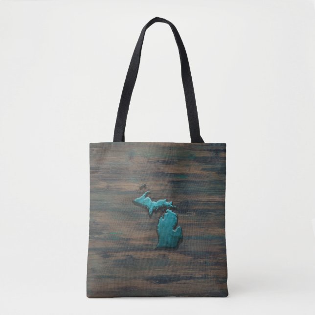 Bolsa Tote Teal em forma de estado do Michigan (Frente)