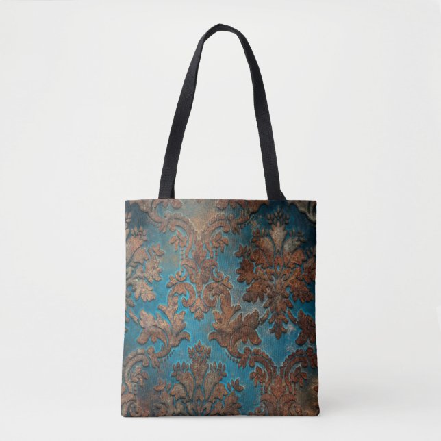 Bolsa Tote Teal escuro e Patina Damask (Frente)
