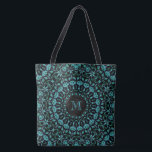 Bolsa Tote Teal Floral Mandala Monogram<br><div class="desc">Artistic dark teal floral mandala monogram bag.</div>