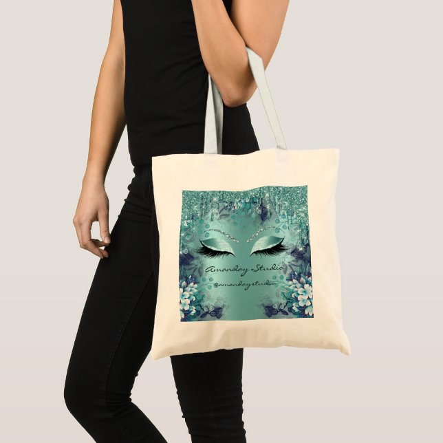 Bolsa Tote Teal Florals Eyes Glitter Drives De Casamento Brid (Frente (produto))
