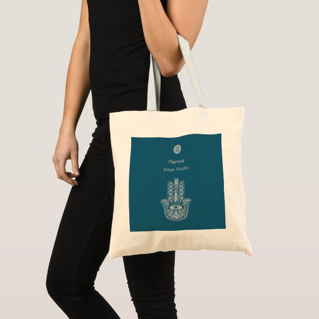 Bolsa Tote Teal Green Yoga Studio Hamsa personalizável (Frente (produto))