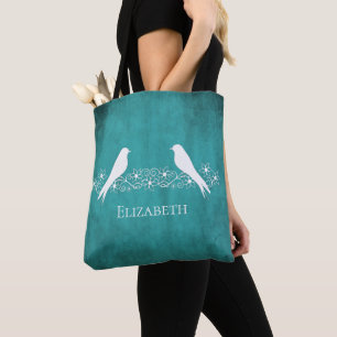 Bolsa Tote Teal Lovebird Floral Vines Toa Bag