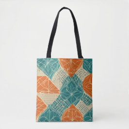 Bolsa Tote Teal, Orange, and Tan Abstract Flowers