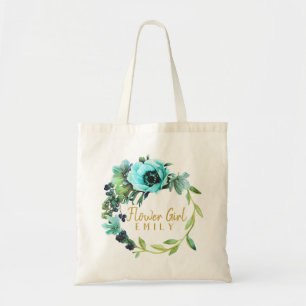 Bolsa Tote Teal Peony Wreath Flower Girl ID456