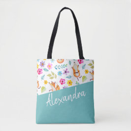 Bolsa Tote Teal Personalizado do Padrão de Raposa
