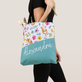 Bolsa Tote Teal Personalizado do Padrão de Raposa