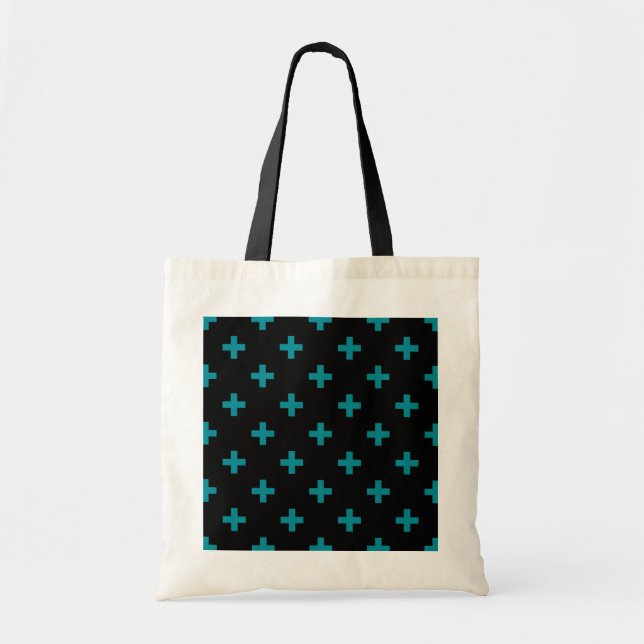 Bolsa Tote Teal polka cruza em preto (Frente)