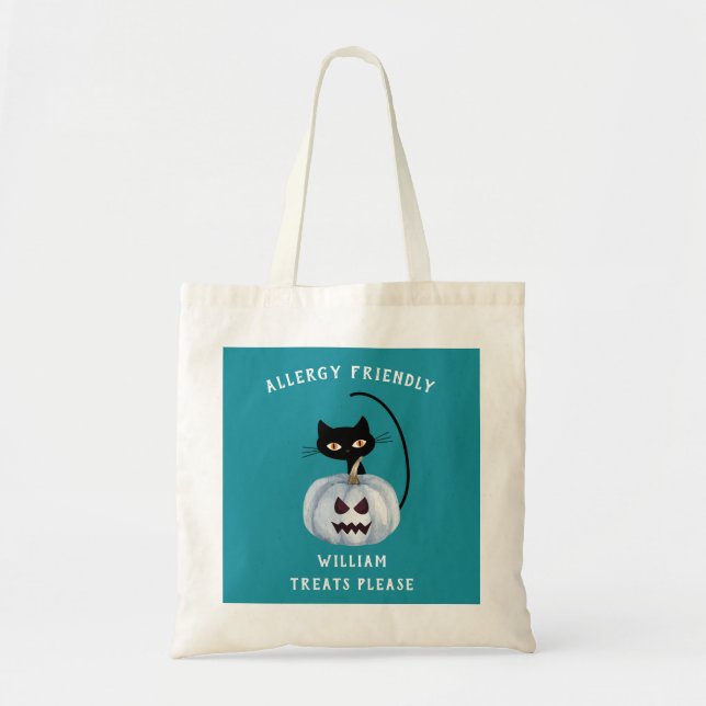 Bolsa Tote Teal Pumpkin Halloween Black Alergia Amigável (Frente)