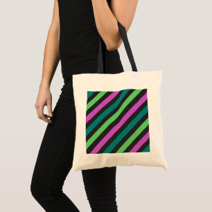 Bolsa Tote Teal, Verde limão, Brilhante Rosa-Quente Striped S