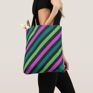 Bolsa Tote Teal, Verde limão, Brilhante Rosa-Quente Striped S