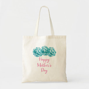 Bolsa Tote Teal Watercolor Rosa Happy Dia de as mães