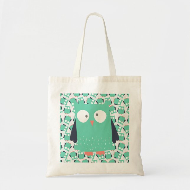 Bolsa Tote Teal Whimsical Owl (Frente)