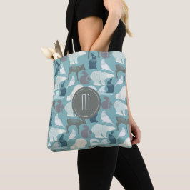 Bolsa Tote Teal Wildlife Winter Pattern Monograma