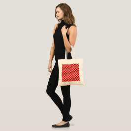 Bolsa Tote Tecido de Padrão de Coração Vermelho e Branco