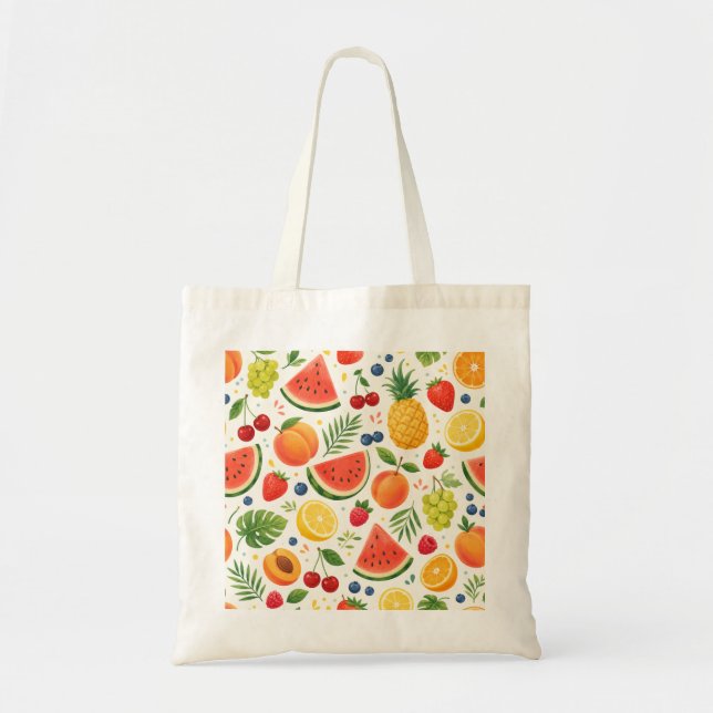 Bolsa Tote Tecido de Padrão de Frutas de Verão | Melancia Tro (Frente)