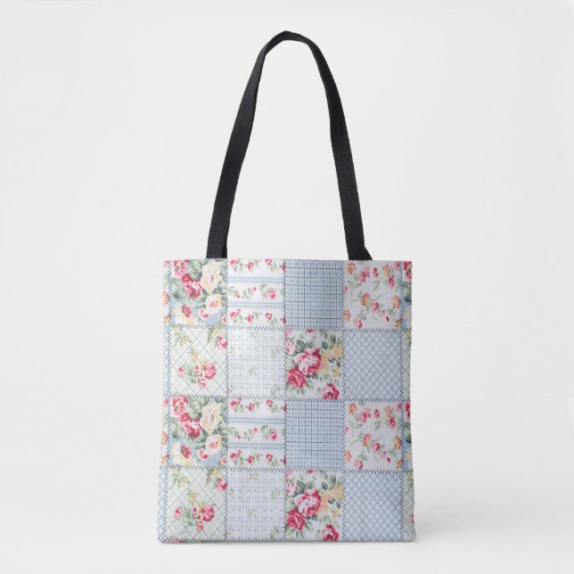 Bolsa Tote Tecido de Rosa: Design Elegante de Fundo (Frente)