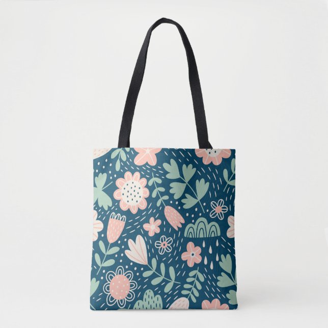 Bolsa Tote Tecido floral estrelado desenhado à mão. Padrão de (Frente)