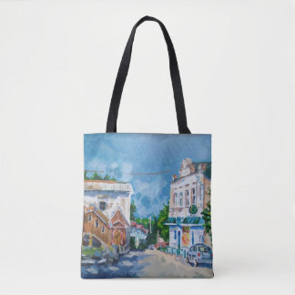 Bolsa Tote Tecido Impressionista de Paisagem Urbana Europeia