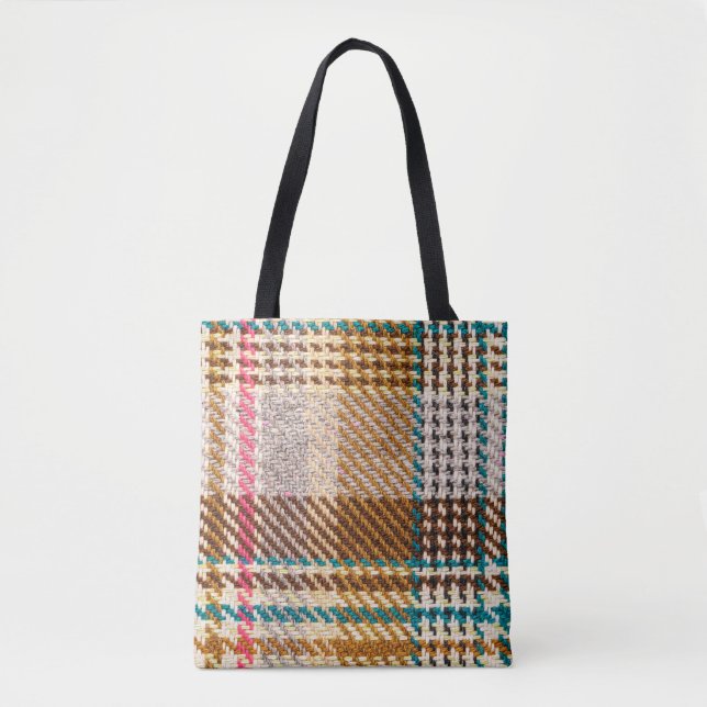 Bolsa Tote Tecido marrom, lã escocesa. (Frente)
