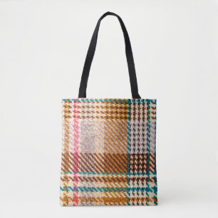 Bolsa Tote Tecido marrom marcado com fios coloridos. Scott