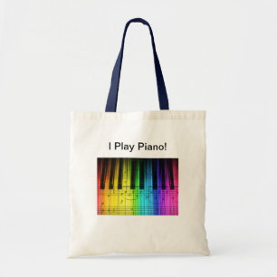 Bolsa Tote Teclado e notas de piano do arco-íris
