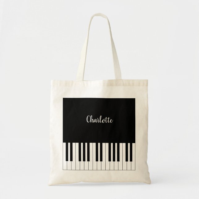 Bolsa Tote Teclado para piano preto e branco, simples e elega (Frente)