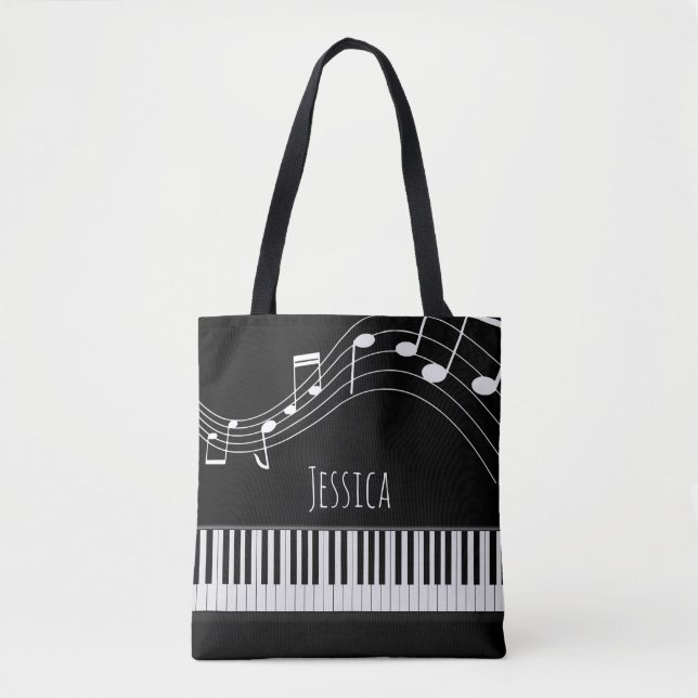 Bolsa Tote Teclado Piano e Notas Musicais (Frente)