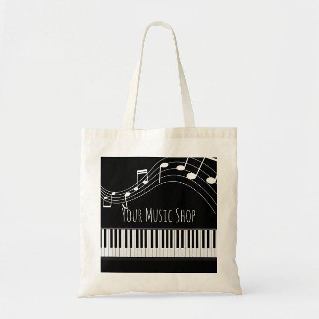 Bolsa Tote Teclado Piano e Notas Musicais (Frente)