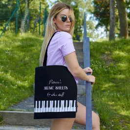 Bolsa Tote Teclado Piano e texto personalizável preto e branc