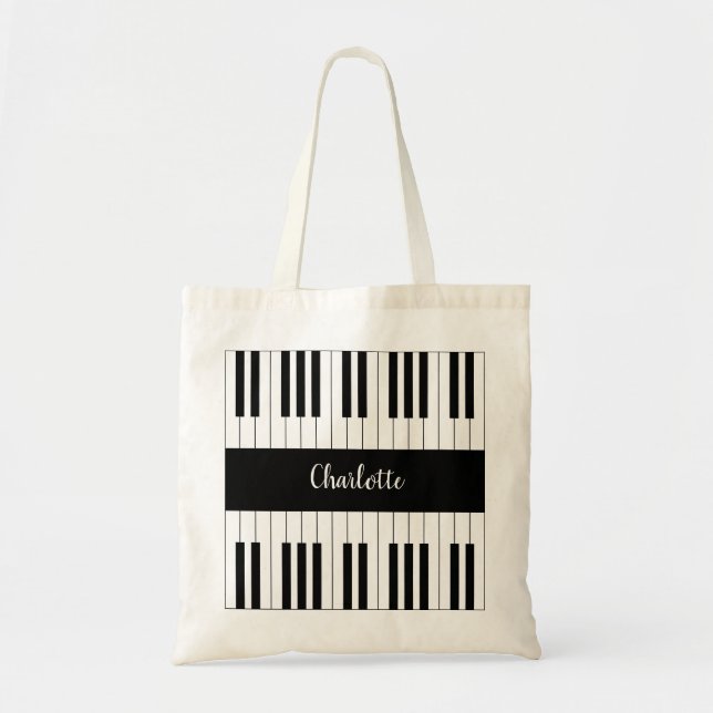 Bolsa Tote Teclado Piano Preto e Branco (Frente)