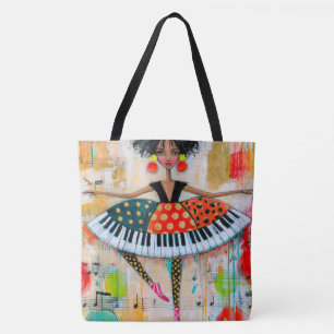 Bolsa Tote Teclas de Piano Caprichosas Bailarina de Música