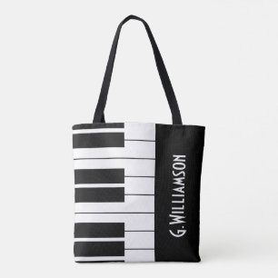 Bolsa Tote Teclas Musical do Piano Adicione Seu Nome