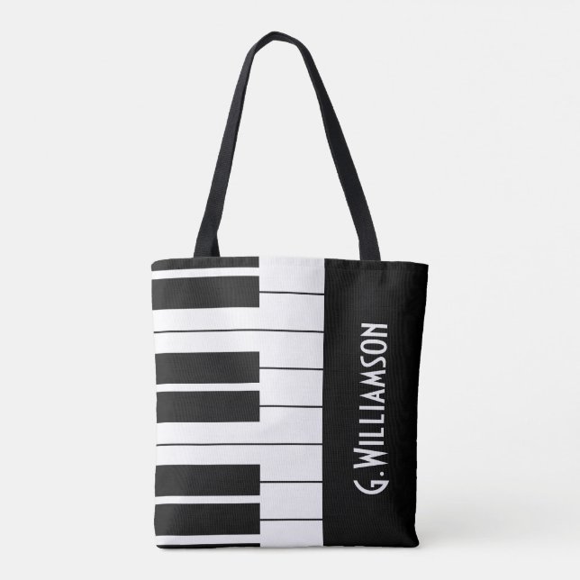 Bolsa Tote Teclas Musical do Piano| Adicione Seu Nome (Verso)