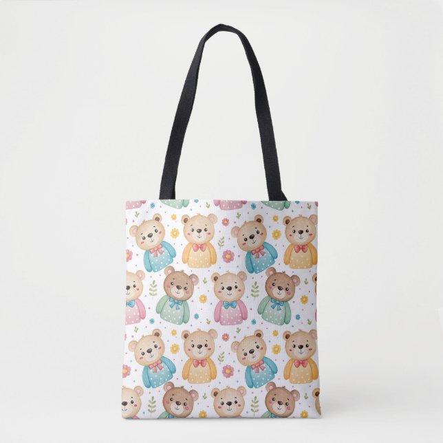 Bolsa Tote Teddy bear and flowers (Frente)