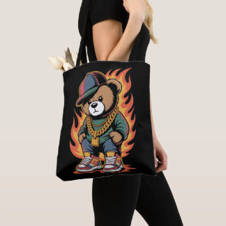 Bolsa Tote Teddy Bear in Hip-Hop Style with Gold Chains