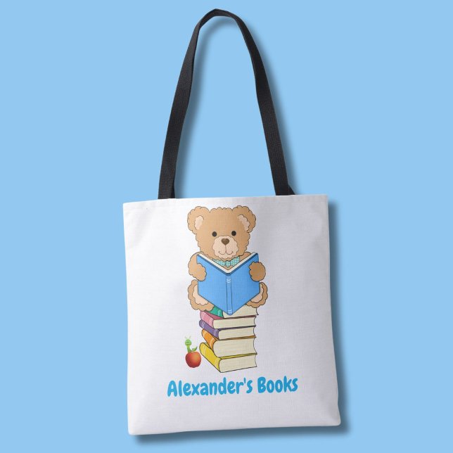 Bolsa Tote Teddy Bear Lendo Seus Livros Personalizados (Criador carregado)
