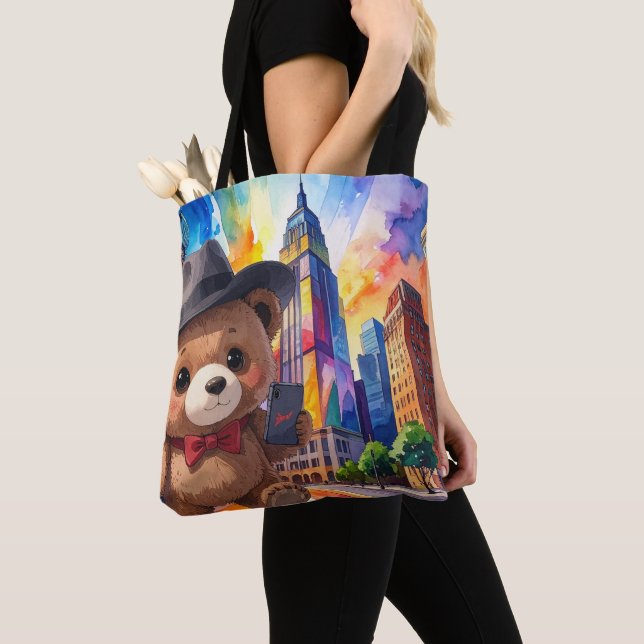 Bolsa Tote Teddy Bear Touring The City NYC Tourist Vacation (Close Up)