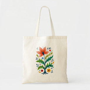 Bolsa Tote Tela Bege Claro Floral Boêmio Árvore Arte Folclóri