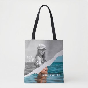 Bolsa Tote Tela de Fotografia do Retrato Na moda preto e bran