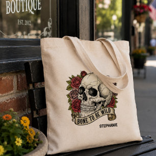 Bolsa Tote Tela Gótica de Caveiras e Rosas Vintage