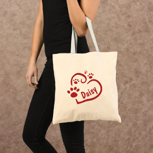 Bolsa Tote Tela Personalizada com Corações Vermelhos e Pegada