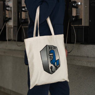 Bolsa Tote Telefone Público Azul e Prata Antigo