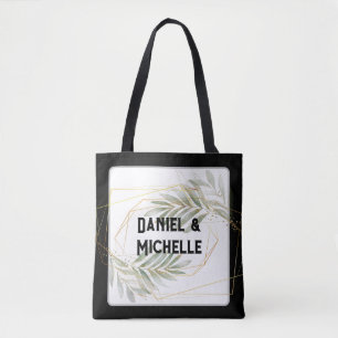 Bolsa Tote Tema Botânico do Casamento Dourado Preto Arrancado