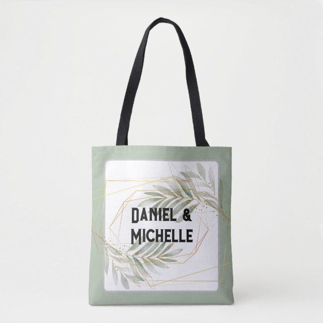 Bolsa Tote Tema Botânico do Casamento Dourado Preto Arrancado (Frente)